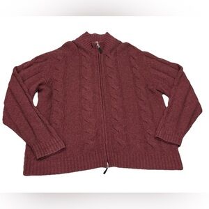 Kinross Men’s Full Zip Cashmere Sweater
Maroon Cable Knit Large